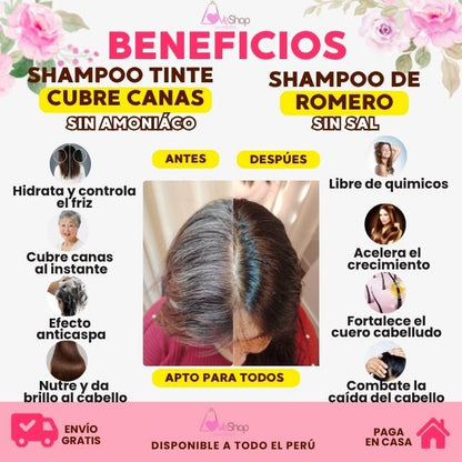 PROMO 2 X 1 (SHAMPOO TINTE CUBRE CANAS + SHAMPOO DE ROMERO)