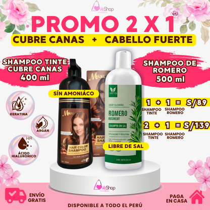 PROMO 2 X 1 (SHAMPOO TINTE CUBRE CANAS + SHAMPOO DE ROMERO)